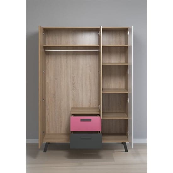 Maili Wooden Wardrobe 3 Doors In Beech And Multicolour_4