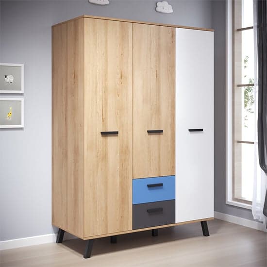 Maili Wooden Wardrobe 3 Doors In Beech And Multicolour_1