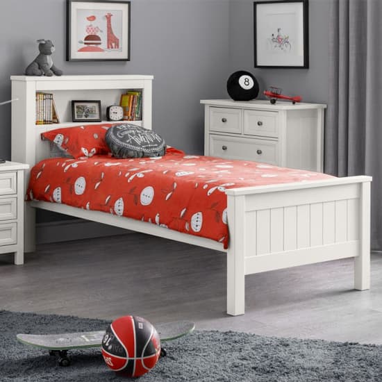 Madge Wooden Single Bed In Surf White With Bookcase_1