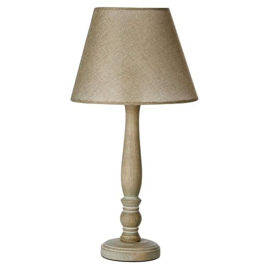 Mainot Beige Fabric Shade Table Lamp With Natural Wooden Base_1