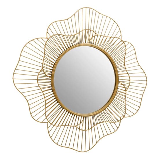 Mainz Flower Design Wall Mirror With Gold Metal Frame_2