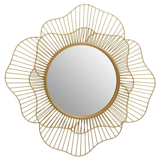 Mainz Flower Design Wall Mirror With Gold Metal Frame_1