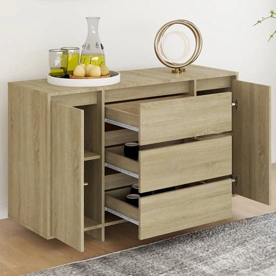 Maisa Wooden Sideboard With 2 Doors 3 Drawers In Sonoma Oak_2