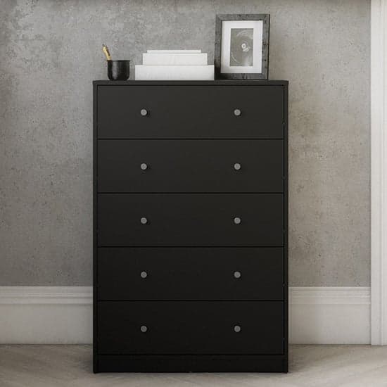 Maiton Wooden Chest Of 5 Drawers In Black Furniture in Fashion