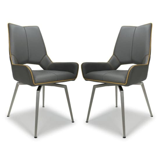 Mosul Swivel Leather Effect Graphite Grey Dining Chairs In Pair_1