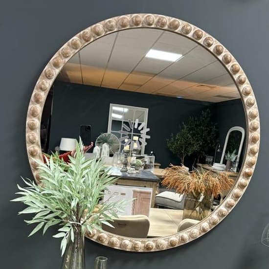 Malabo Large Wall Mirror Round In Natural Wooden Frame_1