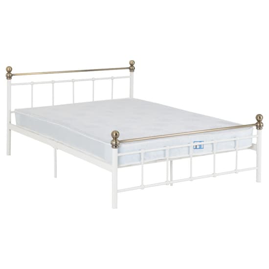 Malabo Metal Double Bed In White And Antique Brass_2