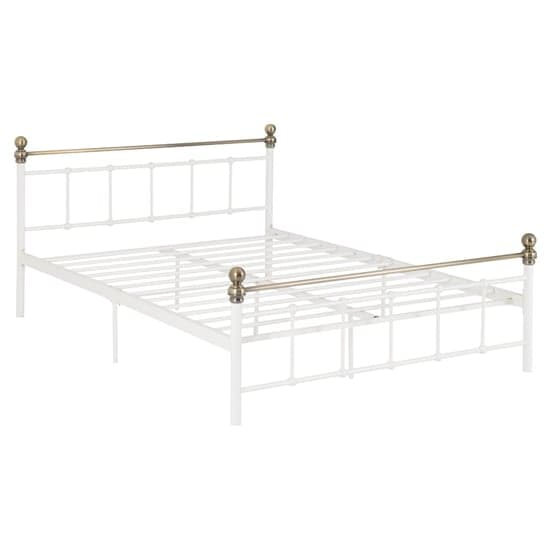 Malabo Metal Double Bed In White And Antique Brass_3