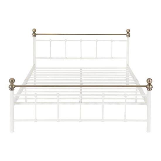 Malabo Metal Double Bed In White And Antique Brass_4