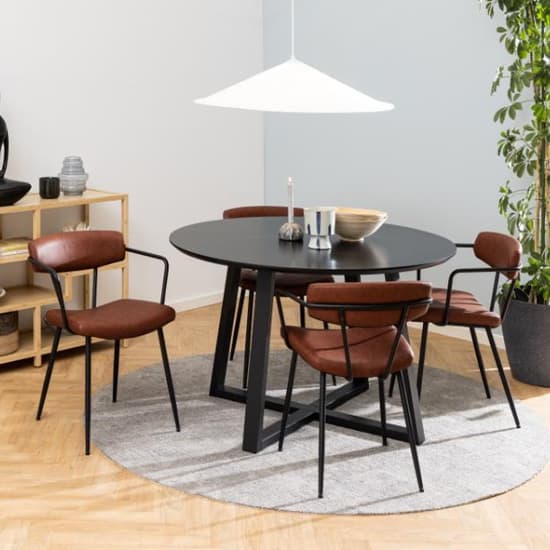 Malang Wooden Dining Table Round In Black_5