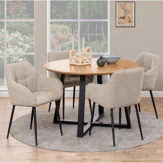 Malang Wooden Dining Table Round In Oak With Black Legs_5