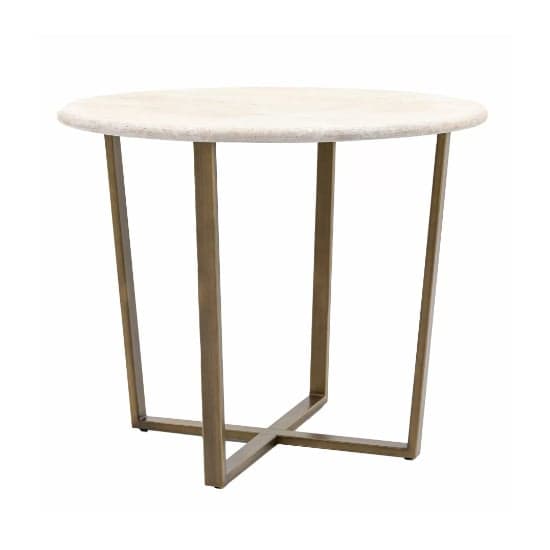 Malang Wooden Dining Table Round In Travertine Marble Effect_3
