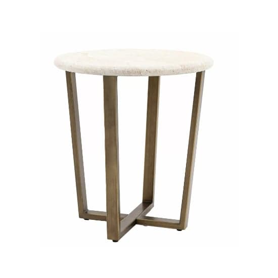 Malang Wooden Side Table Round In Travertine Marble Effect_3
