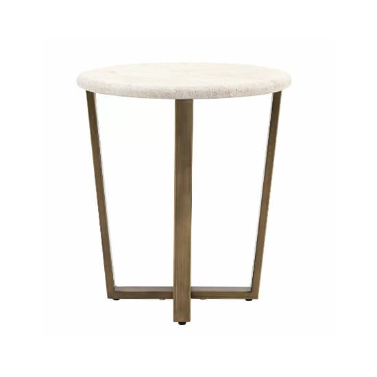 Malang Wooden Side Table Round In Travertine Marble Effect_4