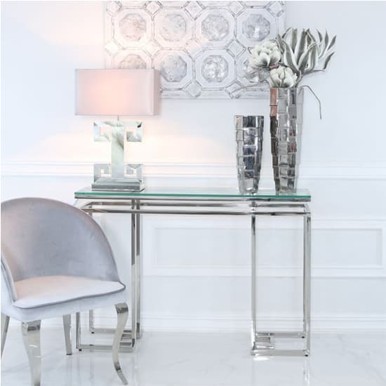 Malibu Glass Console Table With Silver Stainless Steel Frame_5