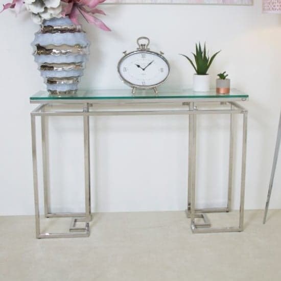 Malibu Glass Console Table With Silver Stainless Steel Frame_1