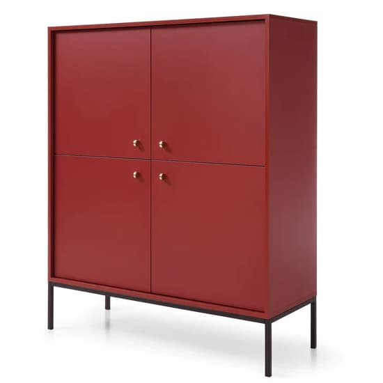 Malibu Wooden Highboard With 4 Doors In Red_2