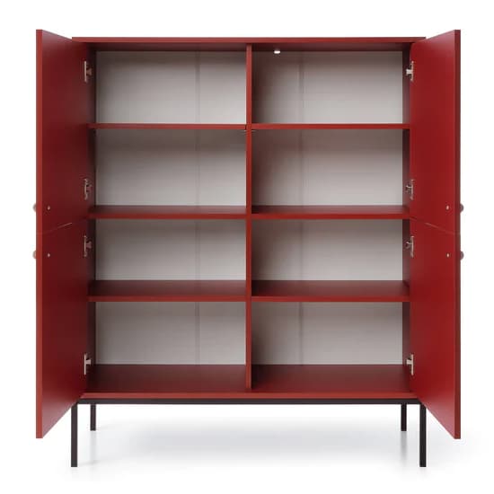 Malibu Wooden Highboard With 4 Doors In Red_3