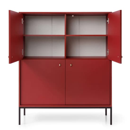 Malibu Wooden Highboard With 4 Doors In Red_4