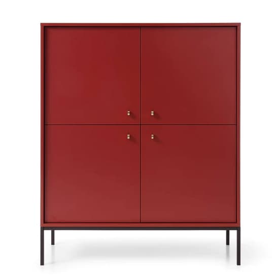 Malibu Wooden Highboard With 4 Doors In Red_5