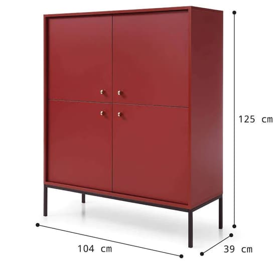 Malibu Wooden Highboard With 4 Doors In Red_6