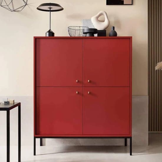 Malibu Wooden Highboard With 4 Doors In Red_1