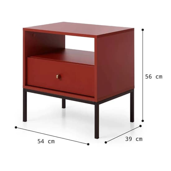 Malibu Wooden Side Table With 1 Drawer In Red_4
