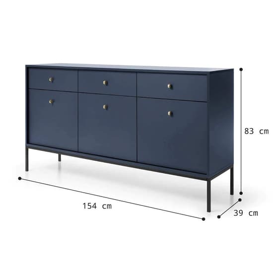Malibu Wooden Sideboard With 3 Doors 3 Drawers In Navy_5