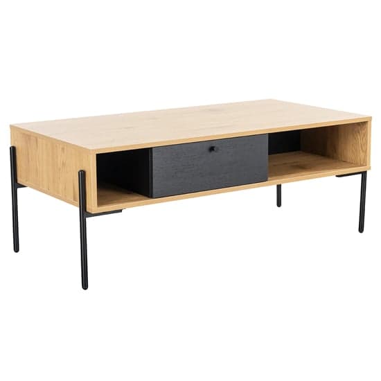 Malibu Wooden Coffee Table With 1 Drawer In Natural Oak_1
