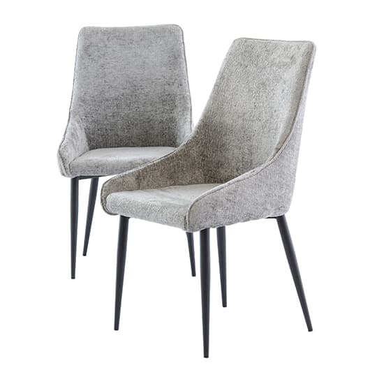 Malie Grey Boucle Fabric Dining Chairs With Black Legs In Pair_3