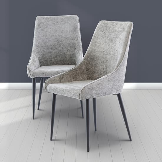 Malie Grey Boucle Fabric Dining Chairs With Black Legs In Pair_4