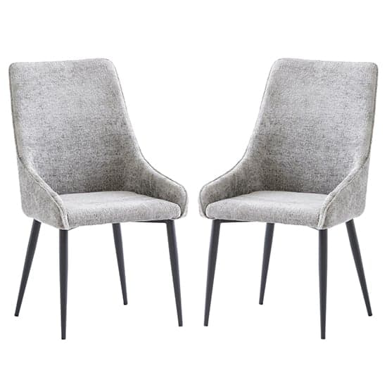 Malie Grey Boucle Fabric Dining Chairs With Black Legs In Pair_1
