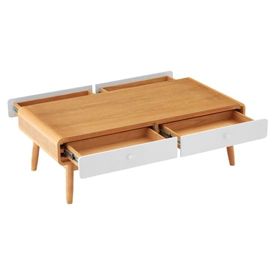Maloga Wooden Coffee Table With 4 Drawers In White And Oak_2