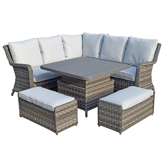 Malti Corner Weave Dining Sofa Set With Lift Table In Grey_1
