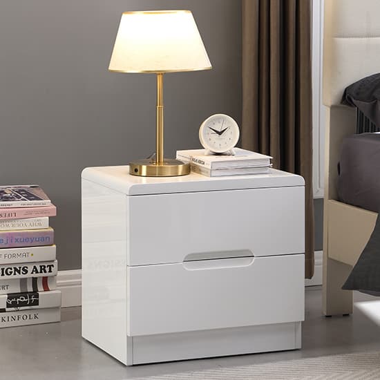 Manhattan High Gloss Bedside With 2 Drawers In White