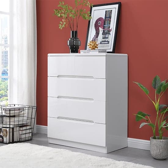 Manhattan High Gloss Chest Of 5 Drawers In White_1