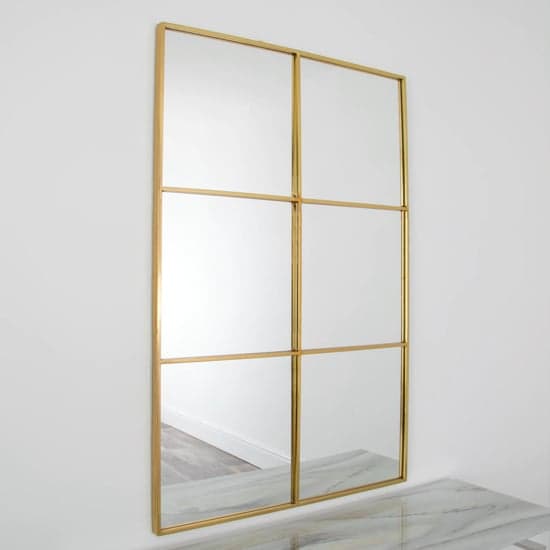 Manhattan Window Design Wall Mirror In Gold Metal Frame_2