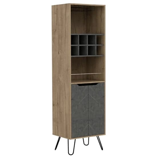 Marsett Tall Wooden Wine Cabinet In Bleached Pine And Grey_1