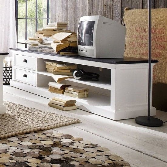 Allthorp Solid Wood TV Stand Large In White And Black Top_2