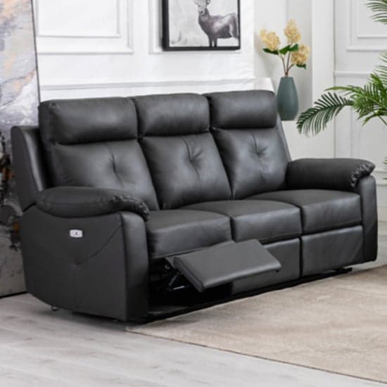 Manila Electric Leather Recliner 3 Seater Sofa In Anthracite_1