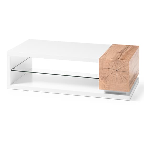 Manisa Wooden Coffee Table In Matt White With Clear Glass Shelf_3