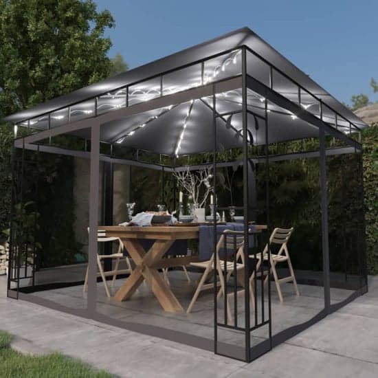 Marcel 3m x 3m Gazebo In Anthracite With Net And LED Lights_1