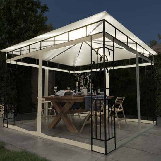 Marcel 3m x 3m Gazebo In Cream With Net And LED Lights_1