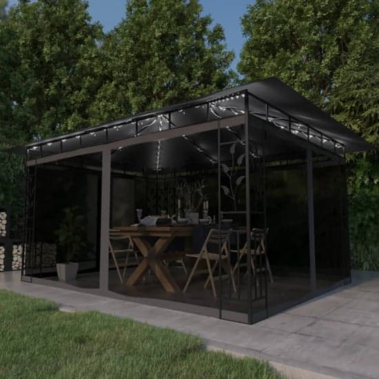 Marcel 4m x 3m Gazebo In Anthracite With Net And LED Lights_1