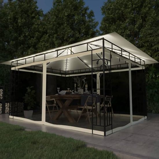 Marcel 4m x 3m Gazebo In Cream With Net And LED Lights_1