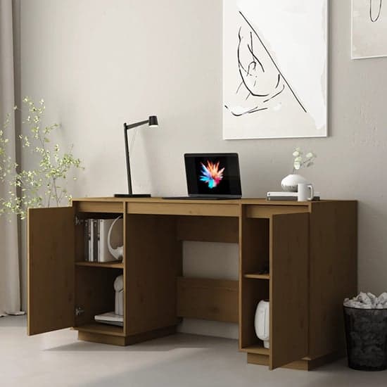 Marcel Solid Pine Wood Laptop Desk With 2 Door In Honey Brown_2