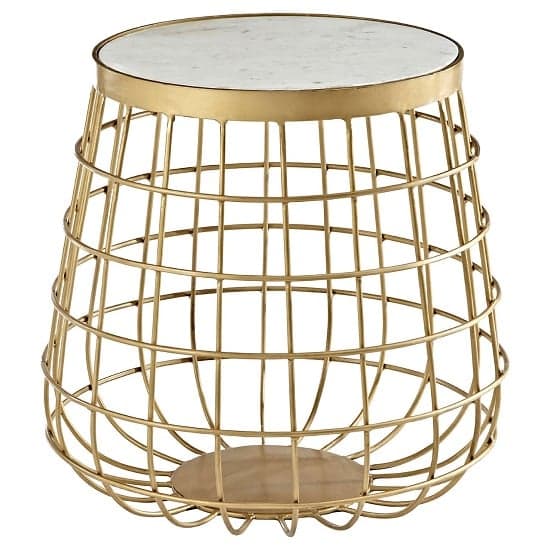 Maren Round White Marble Top Side Table With Gold Frame_1