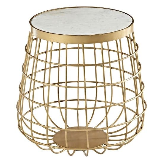 Maren Round White Marble Top Side Table With Gold Frame_2