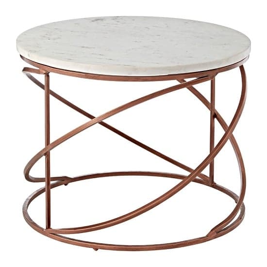 Maren Round White Marble Top Coffee Table With Copper Base | Furniture ...