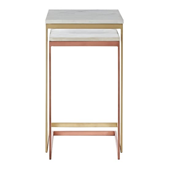 Maren Square White Marble Top Nest Of 2 Tables With Iron Frame_2